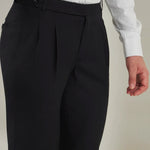 Pleated Tailored Fit Terry-Rayon Trousers | Black