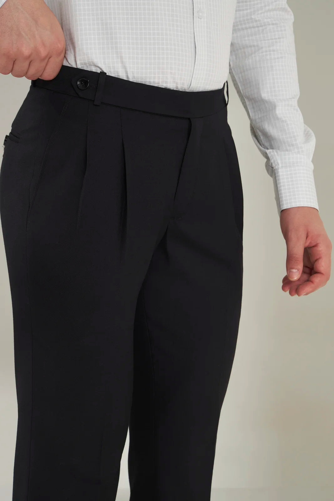 Pleated Tailored Fit Terry-Rayon Trousers | Black