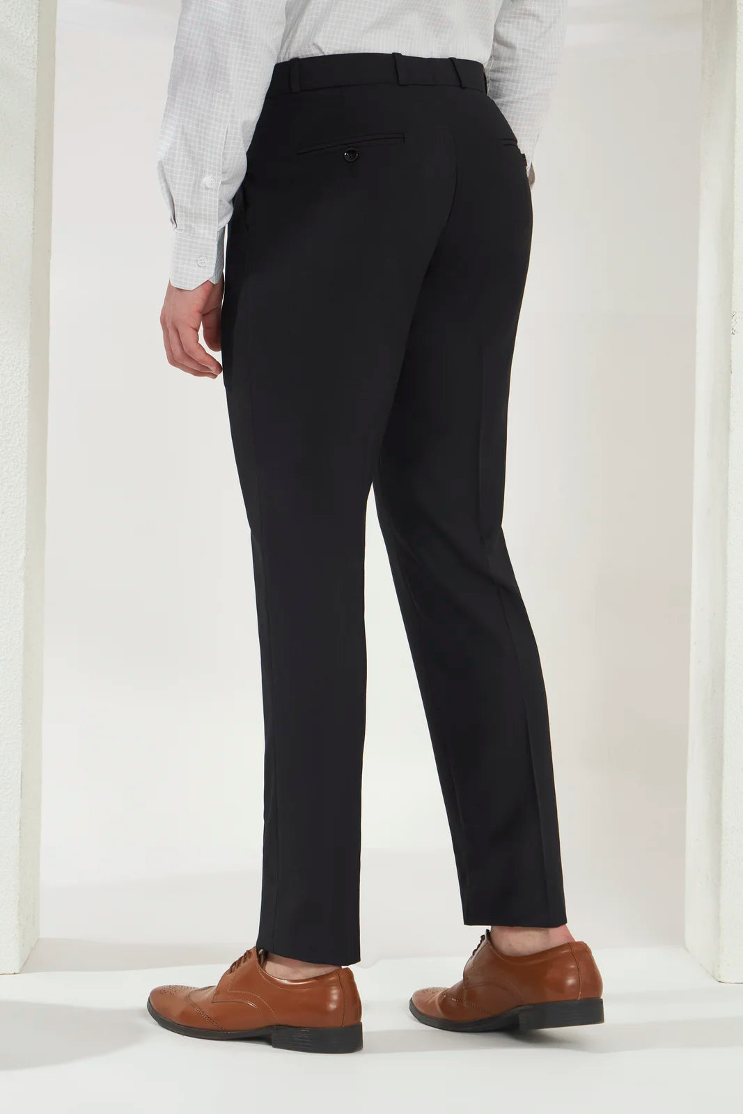 Pleated Tailored Fit Terry-Rayon Trousers | Black
