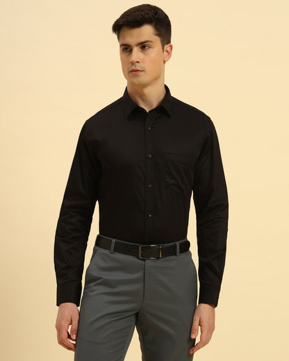 Classic Fit Giza Cotton Satin Shirt | Black