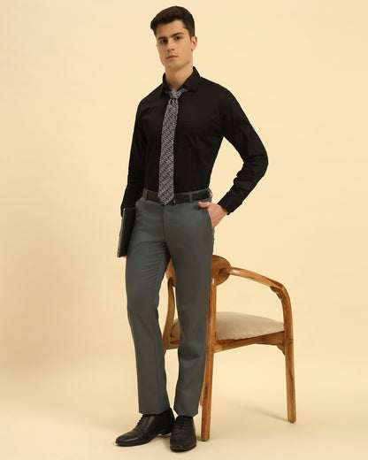 Classic Fit Giza Cotton Satin Shirt | Black