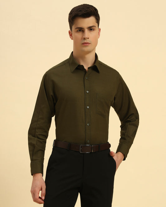 Relaxed Fit Italian Cotton-Linen Shirt | Dark Green