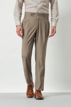 Pleated Tailored Fit Terry-Rayon Trousers | Light Brown