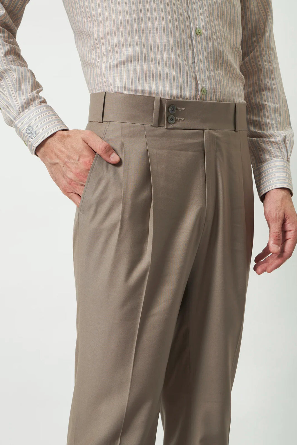 Pleated Tailored Fit Terry-Rayon Trousers | Light Brown