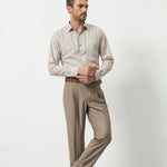Pleated Tailored Fit Terry-Rayon Trousers | Light Brown