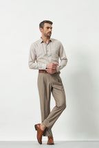 Pleated Tailored Fit Terry-Rayon Trousers | Light Brown
