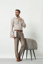 Pleated Tailored Fit Terry-Rayon Trousers | Light Brown