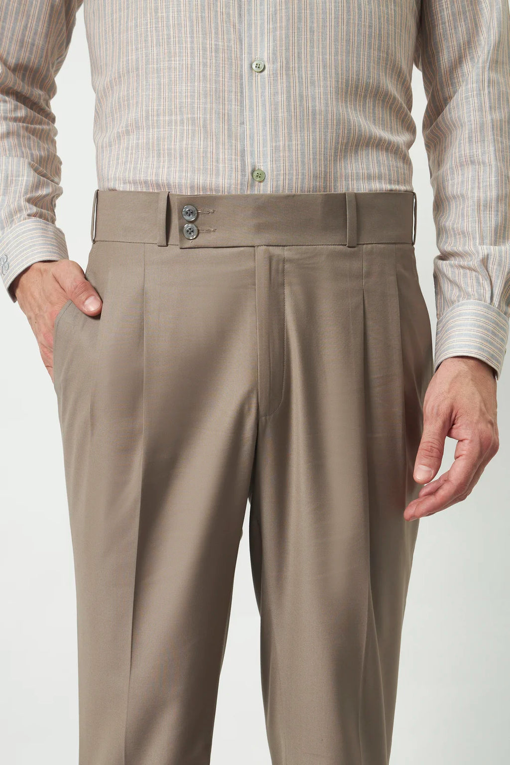Pleated Tailored Fit Terry-Rayon Trousers | Light Brown