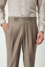 Pleated Tailored Fit Terry-Rayon Trousers | Light Brown