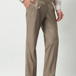 Pleated Tailored Fit Terry-Rayon Trousers | Light Brown