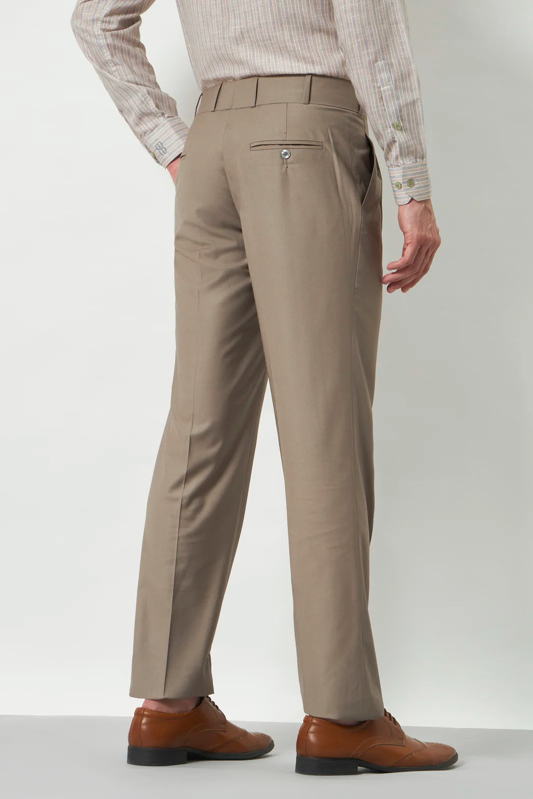 Pleated Tailored Fit Terry-Rayon Trousers | Light Brown