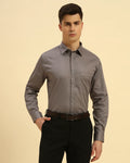 Aeternum Men's Classic Fit Belgium Giza Cotton Shirt in Dark Grey - Front view showing the sophisticated charcoal hue and tailored fit.