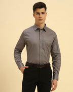 Aeternum Men's Classic Fit Belgium Giza Cotton Shirt in Dark Grey - Front view showing the sophisticated charcoal hue and tailored fit.