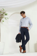 Classic Fit Stripes 100% Cotton Shirt | White & Dark Blue