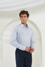 Classic Fit Stripes 100% Cotton Shirt | White & Dark Blue