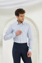 Classic Fit Stripes 100% Cotton Shirt | White & Dark Blue
