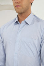 Classic Fit Stripes 100% Cotton Shirt | White & Dark Blue