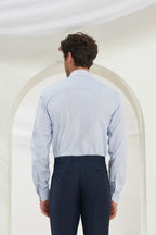 Classic Fit Stripes 100% Cotton Shirt | White & Dark Blue
