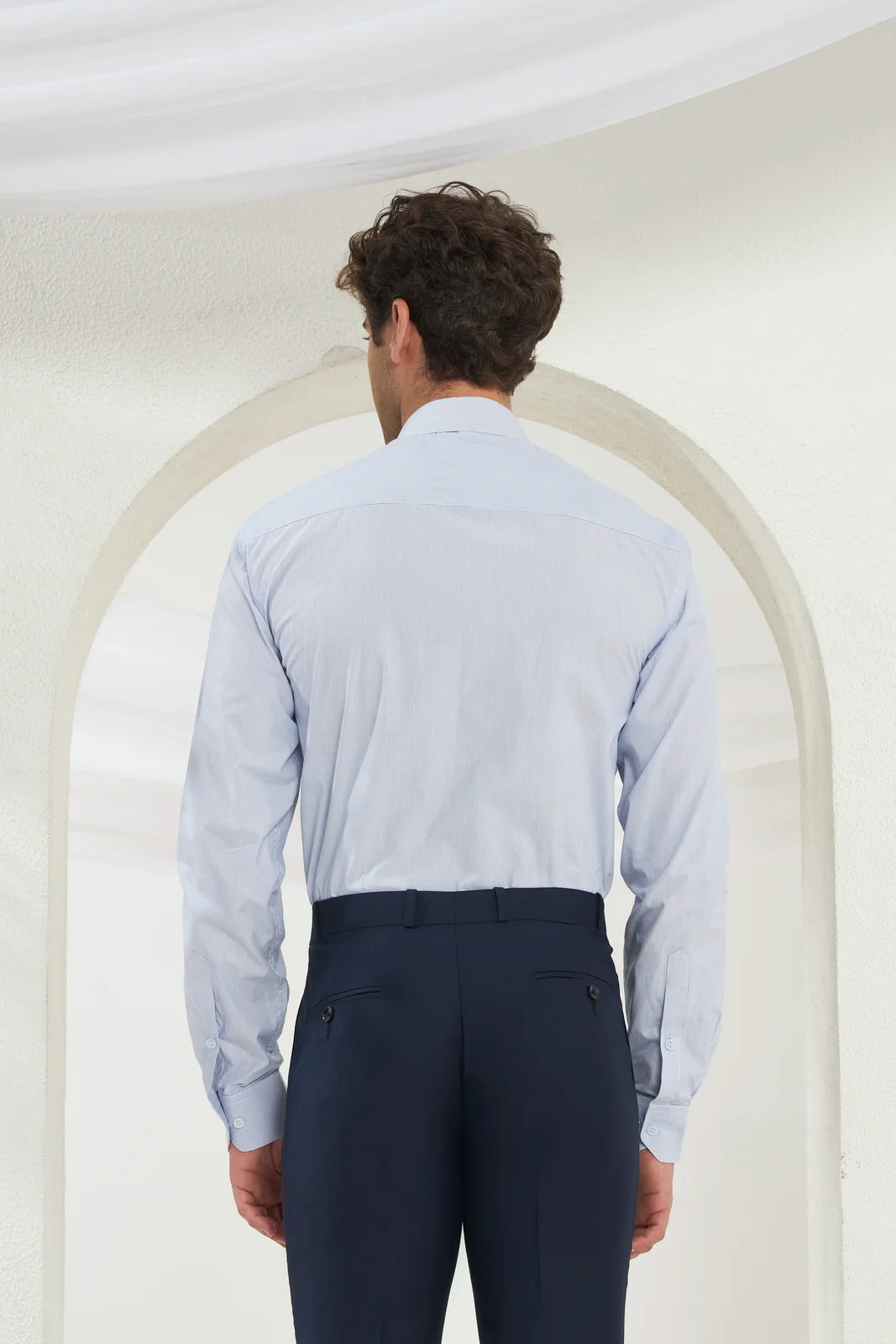 Classic Fit Stripes 100% Cotton Shirt | White & Dark Blue