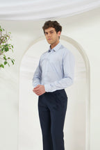 Classic Fit Stripes 100% Cotton Shirt | White & Dark Blue