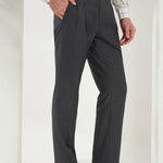 Pleated Tailored Fit Terry-Rayon Trousers | Dark Grey