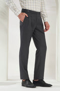 Pleated Tailored Fit Terry-Rayon Trousers | Dark Grey