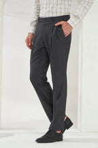 Pleated Tailored Fit Terry-Rayon Trousers | Dark Grey