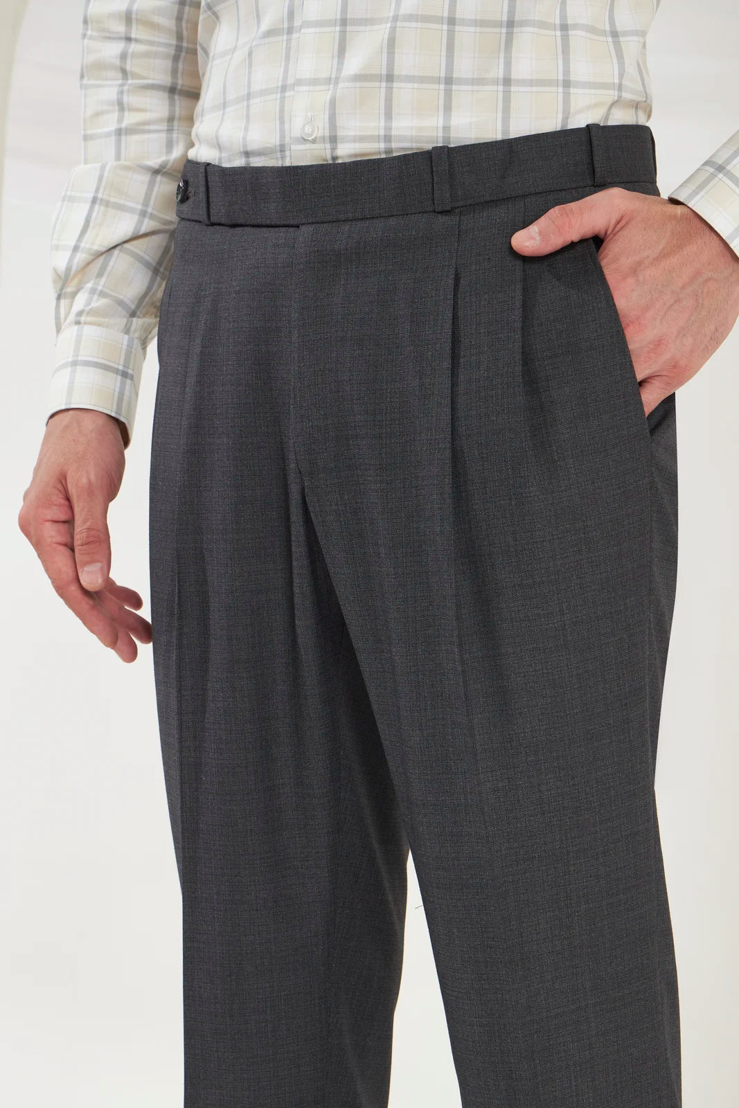 Pleated Tailored Fit Terry-Rayon Trousers | Dark Grey