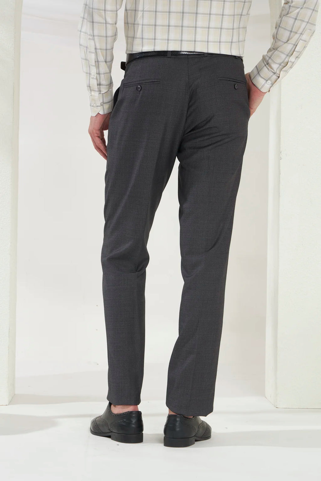 Pleated Tailored Fit Terry-Rayon Trousers | Dark Grey