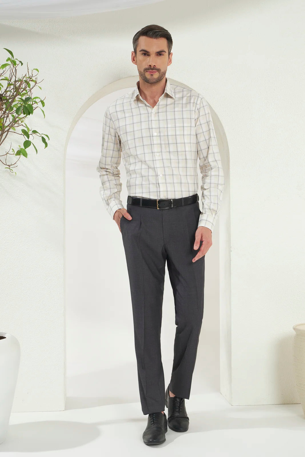 Pleated Tailored Fit Terry-Rayon Trousers | Dark Grey