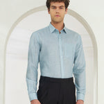Classic Fit Striped Poly-Viscose Shirt | Green-Blue