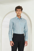 Classic Fit Striped Poly-Viscose Shirt | Green-Blue