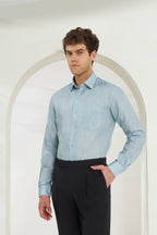 Classic Fit Striped Poly-Viscose Shirt | Green-Blue