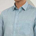 Classic Fit Striped Poly-Viscose Shirt | Green-Blue