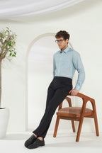 Classic Fit Striped Poly-Viscose Shirt | Green-Blue