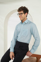 Classic Fit Striped Poly-Viscose Shirt | Green-Blue