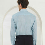 Classic Fit Striped Poly-Viscose Shirt | Green-Blue