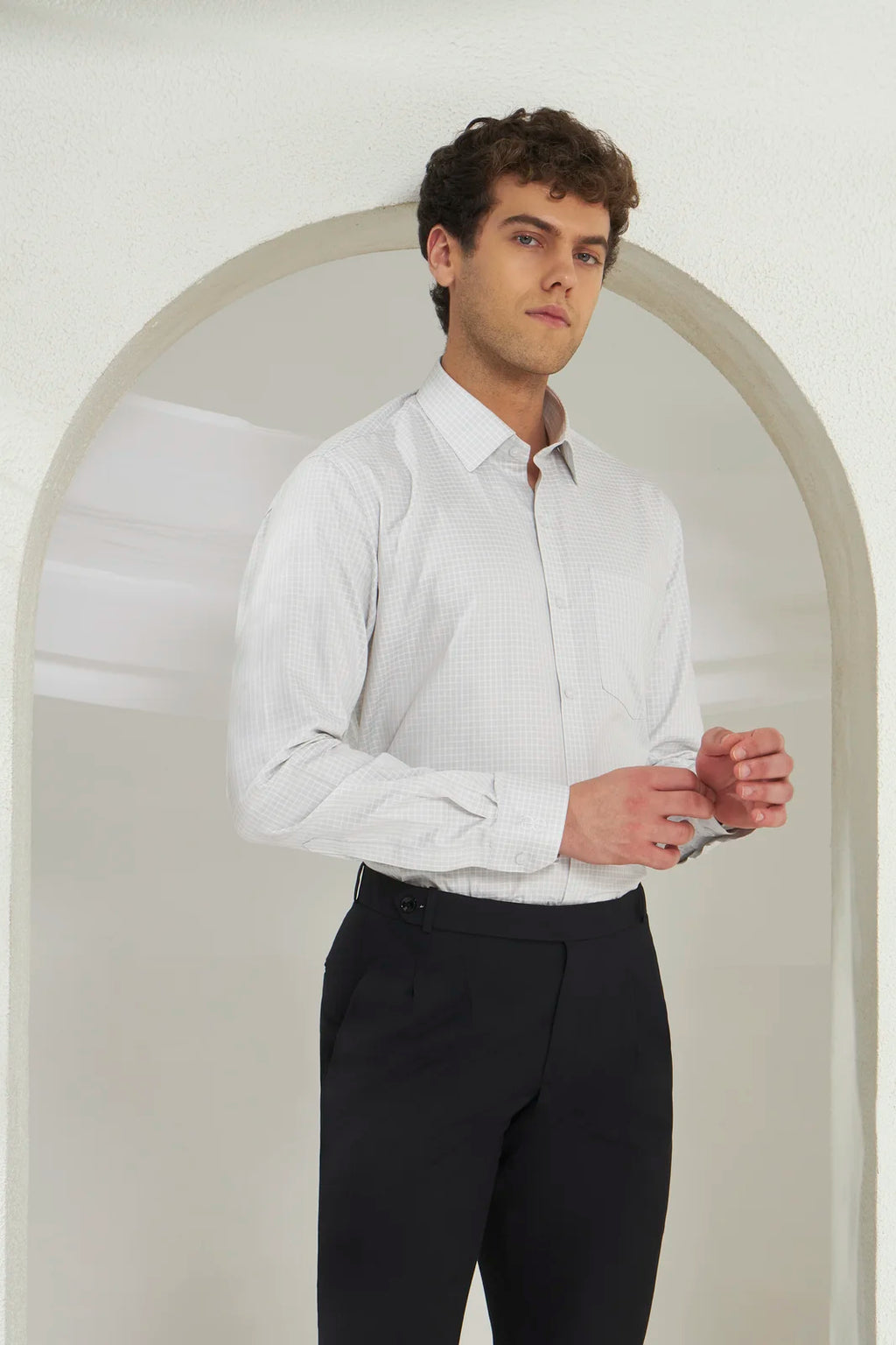 Classic Fit Check 100% Cotton Shirt | White & Grey