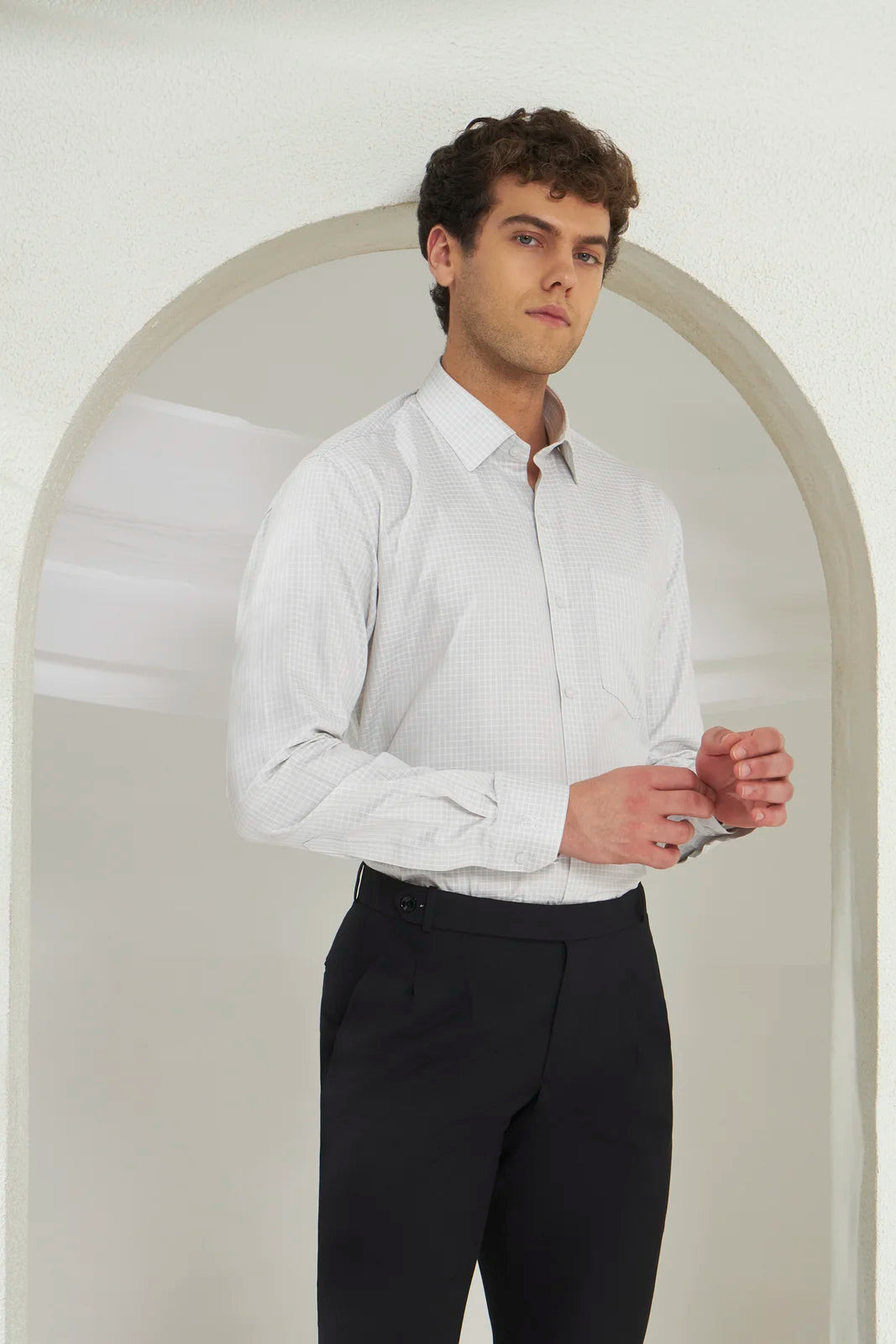 Classic Fit Check 100% Cotton Shirt | White & Grey