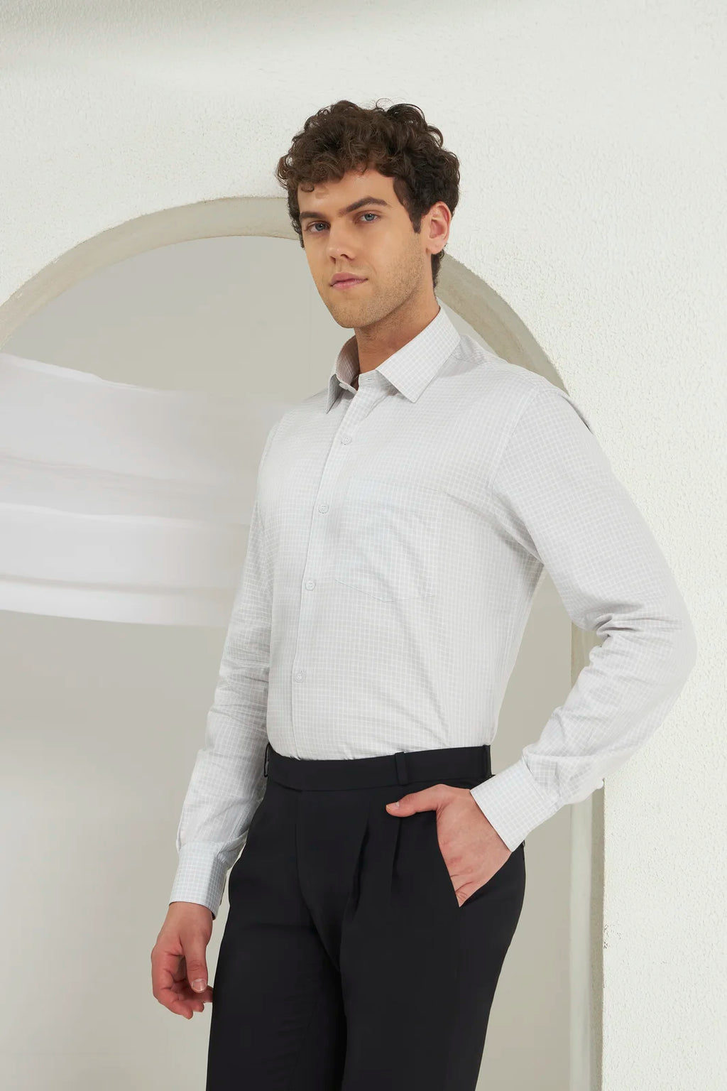 Classic Fit Check 100% Cotton Shirt | White & Grey