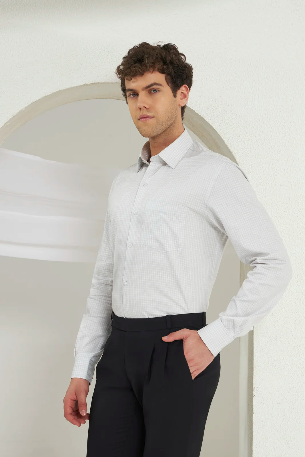 Classic Fit Check 100% Cotton Shirt | White & Grey