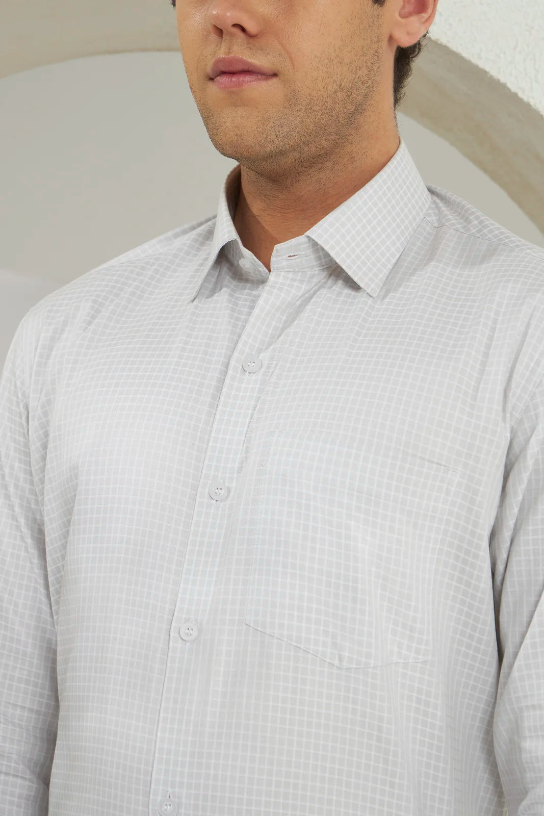 Classic Fit Check 100% Cotton Shirt | White & Grey