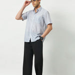 Relaxed Fit Linen Rose Half Sleeve Shirt | Light Grey