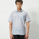 Relaxed Fit Linen Rose Half Sleeve Shirt | Light Grey