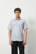 Relaxed Fit Linen Rose Half Sleeve Shirt | Light Grey
