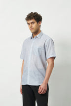 Relaxed Fit Linen Rose Half Sleeve Shirt | Light Grey