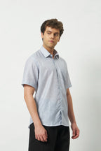 Relaxed Fit Linen Rose Half Sleeve Shirt | Light Grey