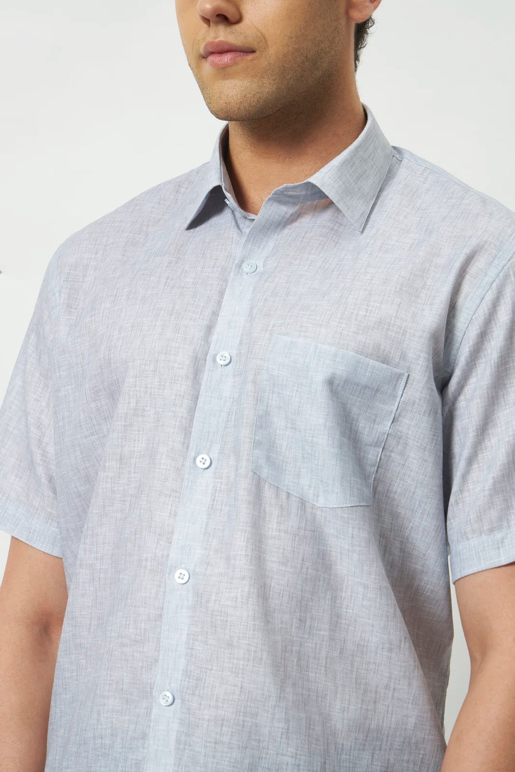Relaxed Fit Linen Rose Half Sleeve Shirt | Light Grey