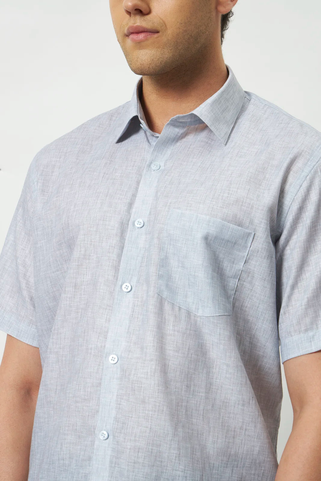 Relaxed Fit Linen Rose Half Sleeve Shirt | Light Grey