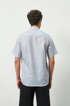 Relaxed Fit Linen Rose Half Sleeve Shirt | Light Grey